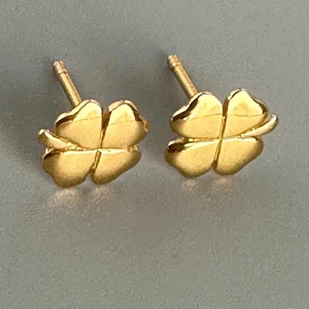 14k Gold Vermeil Shamrock Lucky Clover Stud Earrings